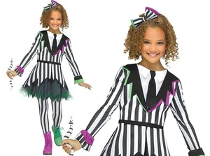 Kinderkostüm GIDDY GHOST Halloween Beetlejuice Style Kostüm gestreift Mädchen - Bild 1 von 8