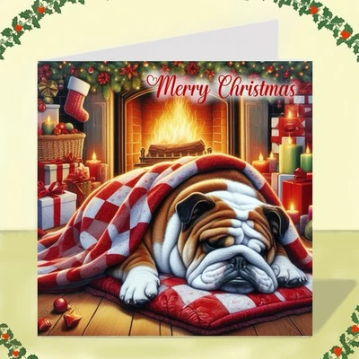 FAT CAT & LAZY DOG English Bulldog Dog Christmas Card