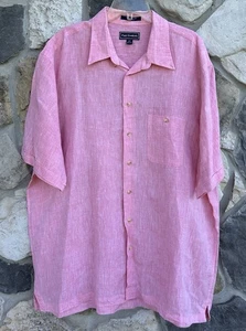 Paul Fredrick Mens Pink Linen Button Up Shirt Size XXLT Beach Finest Pure Linen - Picture 1 of 4