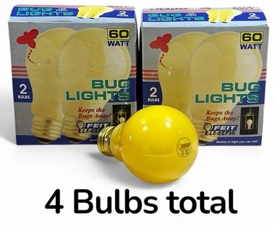 Feit 60A/Y-130 Yellow Bug Light Bulbs 60W Outdoor ( 2 Packs of 2 ) NOS - Image 1 of 4