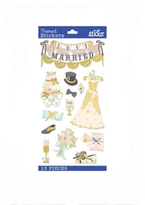 13pc Wedding Icon Stickers EKSuccess Sticko Themed Just Married Gown Cake Gifts - Picture 1 of 1
