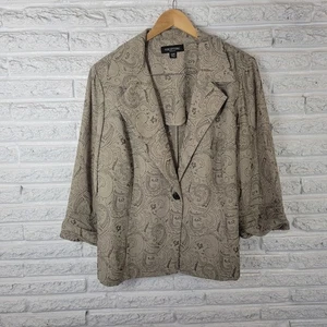 Perceptions Womens Jacket 20W Plus Blazer Pintucked Sleeve Beige Paisley Office - Picture 1 of 11