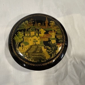 Vintage Hand Painted Khokhloma Russian Art Lacquer Trinket Box Signed - Picture 1 of 15