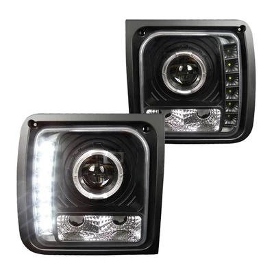 Black Fits 1997-2001 Jeep Cherokee Led Strip Projector Headlights Lamps 97-01 - Image 1 of 4