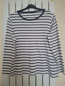 M&S Striped Cotton Long Sleeved Top. Size 20(46") Ivory Mix - Picture 1 of 2
