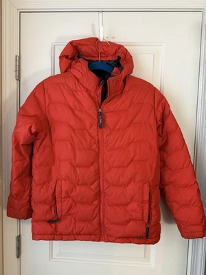 Abrigo de invierno LL Bean niños jóvenes naranja plumón acolchado capucha extraíble grande 14-16 Foto 1 de 4