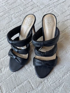 Sandalias de tacón de vestir de cuero negro Vince Camuto Thendie para mujer talla 7,5 M - Imagen 1 de 8