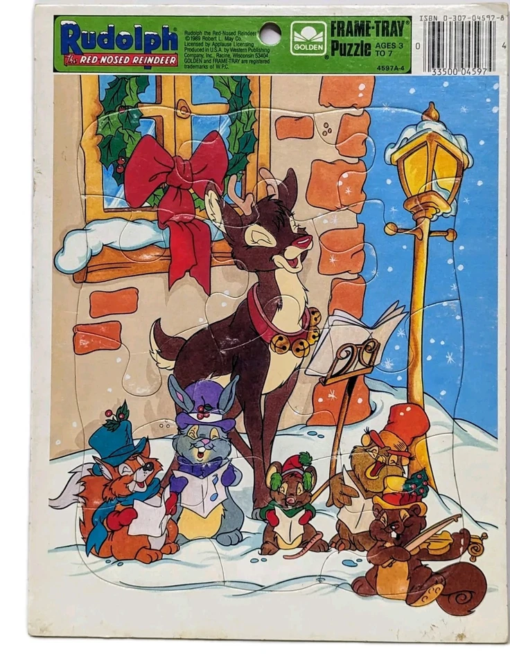 Vintage 1985 Golden Frame Cardboard Tray Puzzle Rudolph The Red Nose Reindeer  - Image 1 of 1