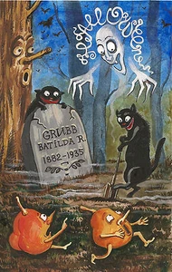 IMPRESIÓN DE HALLOWEEN DE PINTURA RYTA ARTE POPULAR FANTASMA GATO NEGRO BRUJA GHOUL FANTASMA 🙂 - Imagen 1 de 1