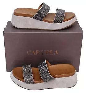 CARVELA Kade Ladies Wedge Sole Chunky Strappy Suede Diamante Mules Sandals - Picture 1 of 8