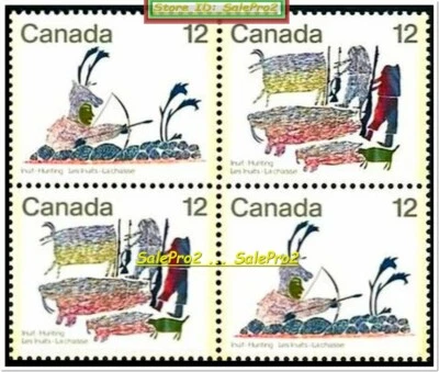 CANADA 1977 CANADIAN INDIANS INUIT HUNTING MINT FV FACE 48 CENT MNH STAMP BLOCK - Image 1 of 3