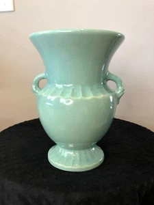 Vintage Aqua Monmouth Green Art Pottery Large Handled Vase Planter USA 10" - Picture 1 of 10