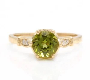 Natürlicher Peridot und Diamanten Damen Ehering 14K massiv Gold Ring w895 - Bild 1 von 4