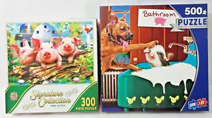 2 Jigsaw Puzzles THREE 'LIL PIGS 300Pc BATHTIME FOR CHIP 500+ Pc Complete - Picture 1 of 7