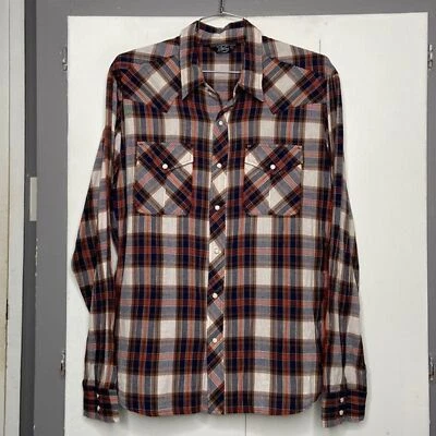 Salt Valley Western Hombre Camisa Manga Larga Snap XL ROJO BLANCO AZUL NARANJA CUADROS Foto 1 de 4