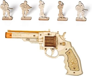 ROKR Wooden Rubber Band Revolver DIY 3D Puzzle Mechanical Model Toy Pistol Gun - Picture 1 of 12
