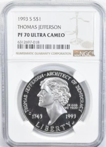 1993 THOMAS JEFFERSON Silver $1 NGC💥FLAWLESS QUALITY💥 - Picture 1 of 1