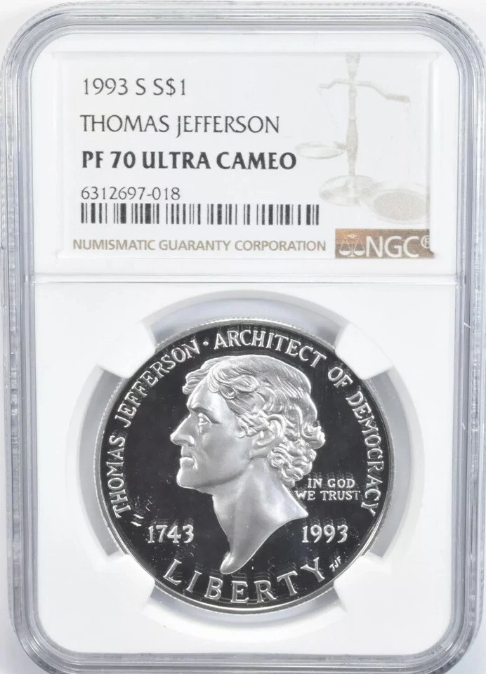 1993 THOMAS JEFFERSON Silver $1 NGC💥FLAWLESS QUALITY💥 - Image 1 of 1