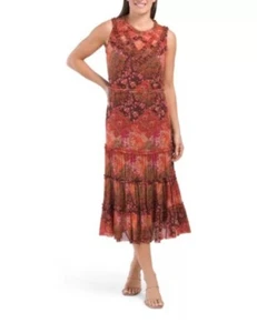 $318 Johnny Was Josephina Mesh Midi Ruffled Dress Size XL *no slip dress - Picture 1 of 9