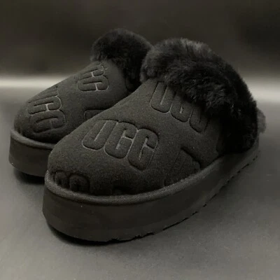 UGG DISQUETTE FIELTRO PLATAFORMA ZAPATILLA ZUECO LANA SANDALIA NEGRA MUJER EE. UU. 9 / UE 40 Foto 1 de 4