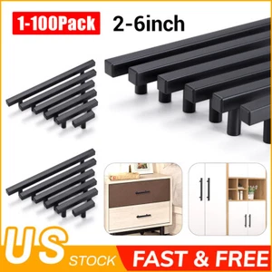 Black Square Modern Kitchen Cabinet Handles Bar Pulls Drawer Stainless Steel - Picture 1 of 10
