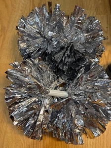 Cheerleader Aerobics Silver Pom Poms w/handle -Dance/School/Sports - Picture 1 of 1