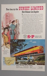 1950's Southern Pacific Sunset Limited French Quarter Lounge Full Page Color Ad - Foto 1 di 2