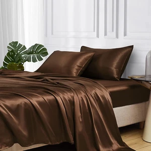 Satin Bed Sheets, King Size Sheets Set, 4 Pcs Silky Bedding Set with 15 Inches D - Picture 1 of 8