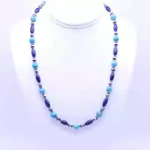 Blue Kingman Arizona Turquoise and Blue Lapis Lazuli Tapered Gemstone Necklace - Picture 1 of 6