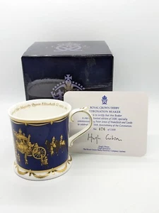Taza Vaso Coronación Royal Crown Derby Oro Cobalto Edición Limitada En Caja Rara - Imagen 1 de 11