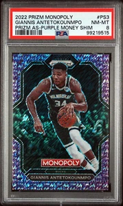 Giannis Antetokounmpo 2022 Prizm Monopoly #PS3 Purple Money Shimmer - PSA 8 casi nuevo - Imagen 1 de 2
