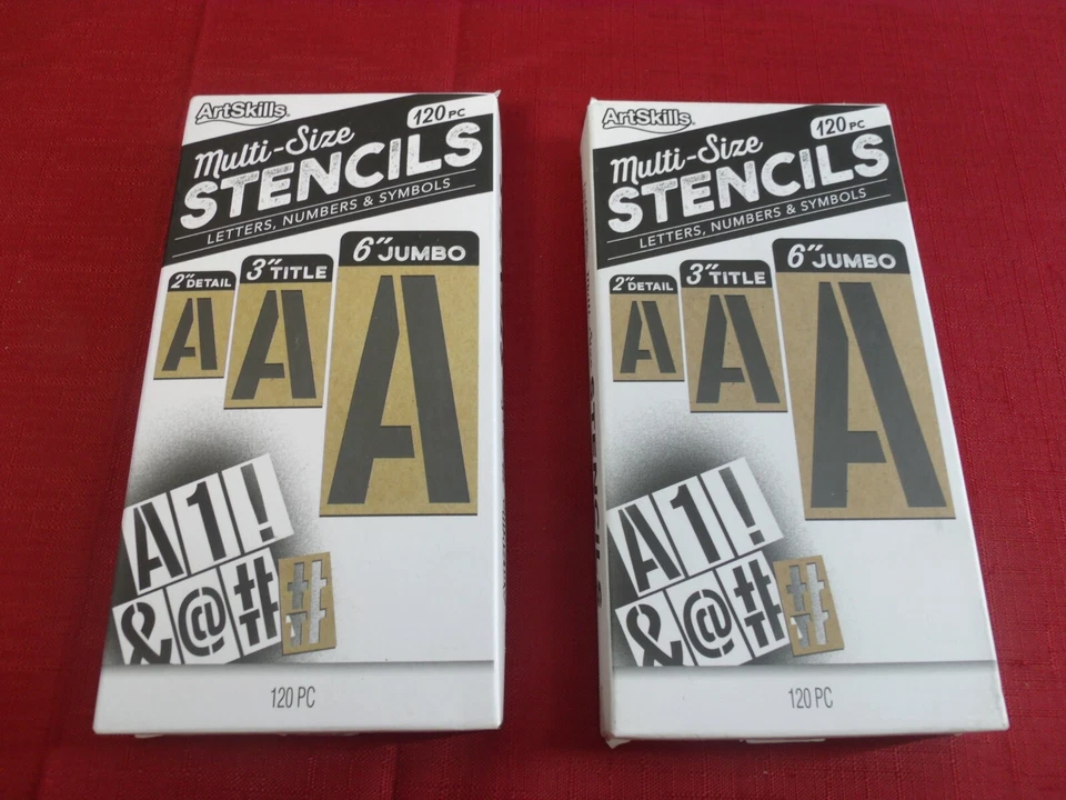 Multi Size Art Skills Stencil Set 120 Reusable Letters and Numbers. F3
