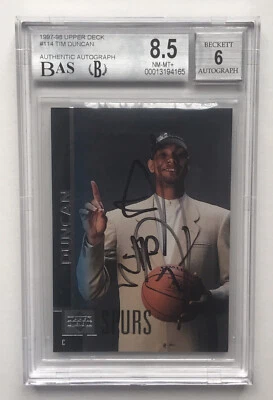1997-98 Upper Deck #114 TIM DUNCAN Auto Rookie Card BGS 8.5 AUTO 6 - Image 1 of 2