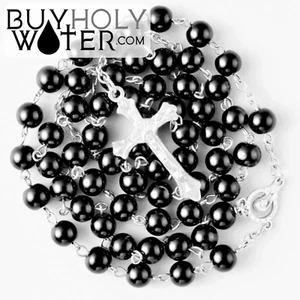 Blessed Black Prayer Rosary Glass Bead Religious Catholic Necklace Crucifix God! - Picture 1 of 24