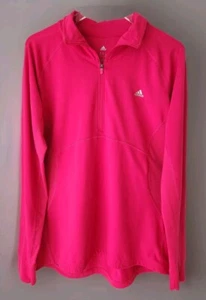 Adidas Climalite 1/2 Zip Pullover Womens XL Pink Mock Neck Thumbholes Stretch - Picture 1 of 11