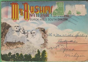 Vintage Postkarte ausklappbarer Ordner Folio Souvenir Mt Rushmore schwarz Hügel SD - Bild 1 von 4