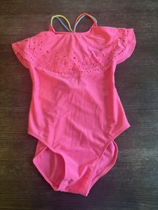 Cat and Jack XL 14/16 Girls swimsuit Bright Neon Pink with Rainbow Straps - Picture 1 of 6
