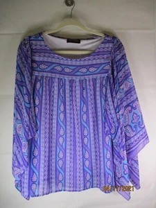 Bob Mackie Cachemira Estampado a Rayas Cuello de Barco Caftán Top T67 - Talla L - Imagen 1 de 2