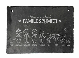 Türschild Klingelschild Familie Comic Gravur Schiefer Geschenk Geburtstag - Bild 1 von 19
