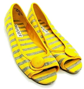 Flats Shoes Yellow Stripe Open Toe Size 5/6 Medium - Picture 1 of 12