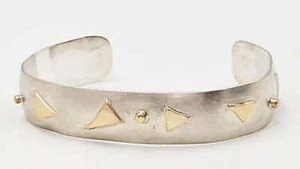 Brazalete Modernista Abstracto MBG Firmado Artesanalmente Oro Esterlina y 14k De Colección - Imagen 1 de 9
