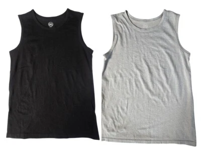 Wonder Nation Boys XL Sleeveless Solid Tshirts Lot of 2 Black Lt Gray Activewear - Image 1 of 4