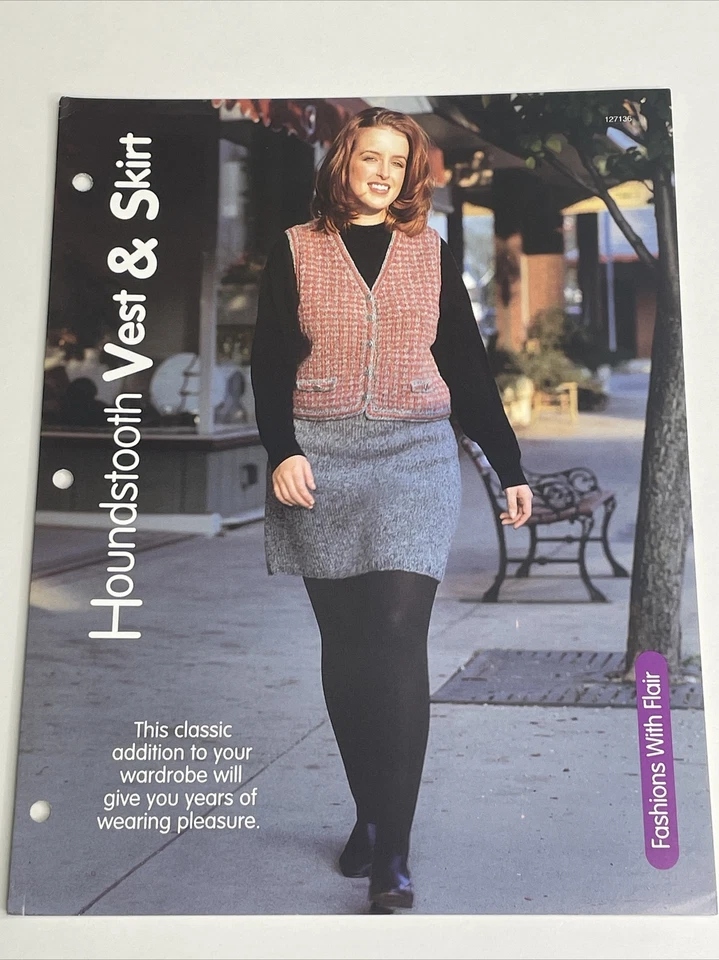 Houndstooth Vest & Skirt Womens Size S M L XL  Knitting Pattern - Image 1 of 4