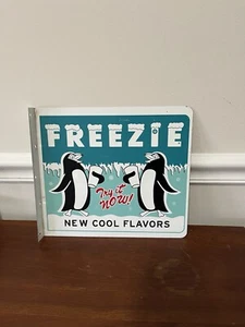 Freezie Try It Now Cool New Flavors Flange Sign Double Sided Penguins - Picture 1 of 8
