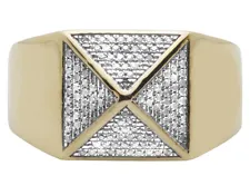 Men's 10K Yellow Gold Genuine Diamond 4-Sided Egyptian Pyramid Ring 0.50 Ct