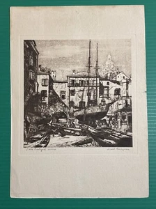 Lionel Barrymore “Little Boatyard Venice” Print, 10” x 14” Tall, GOOD Condition - Picture 1 of 5