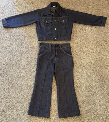 Vintage 1970s Sears Kids Unisex Denim Jacket & Bell Bottom Jeans Set Size 6 COOL - Image 1 of 4