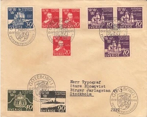 War Time Letter Large Set Stamps Sweden FDC 1944 - Picture 1 of 1