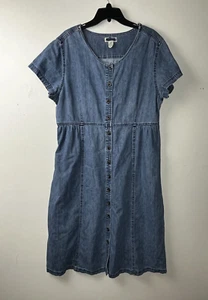 LL Bean Blue Denim Jean Midi Dress Womens 20 Petite Blue Short Sleeve Button Up - Picture 1 of 13
