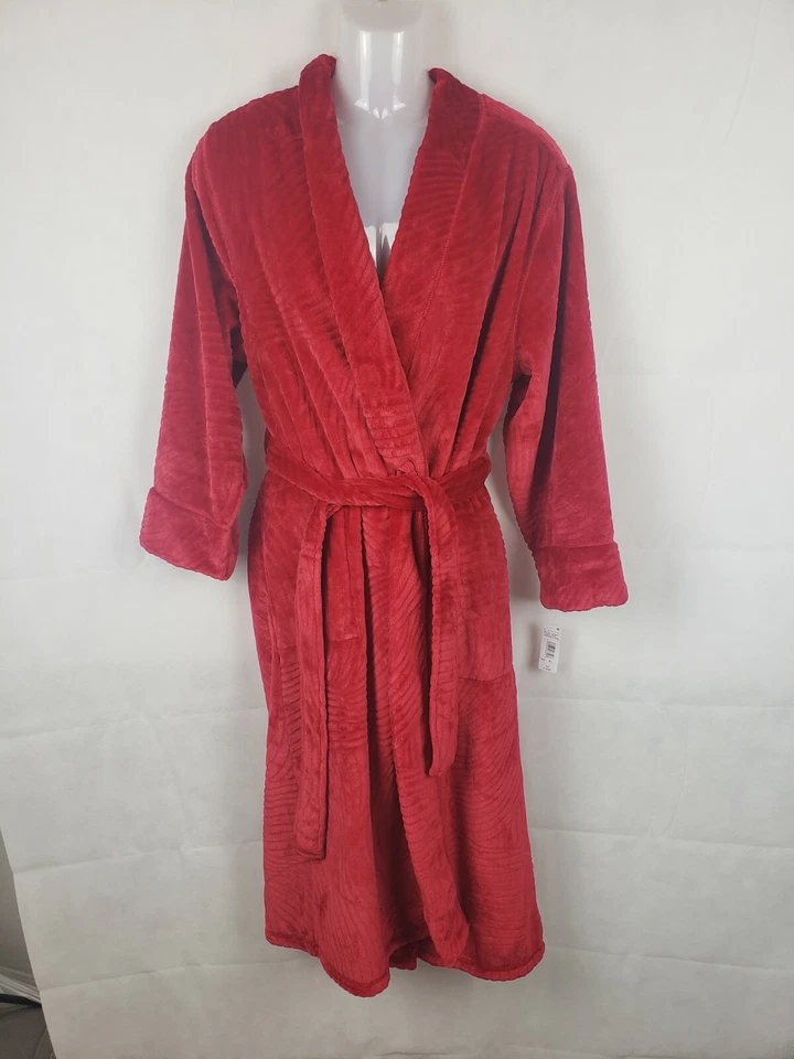 NUEVO CON ETIQUETAS Bata de salón Natori Private Luxuries ROJA de terciopelo polar con bolsillos talla XL Foto 1 de 4